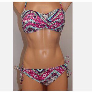 NWT Bar III Swimsuit Bikini 2 piece Set Mayan Revival Multi Bandeau Strap